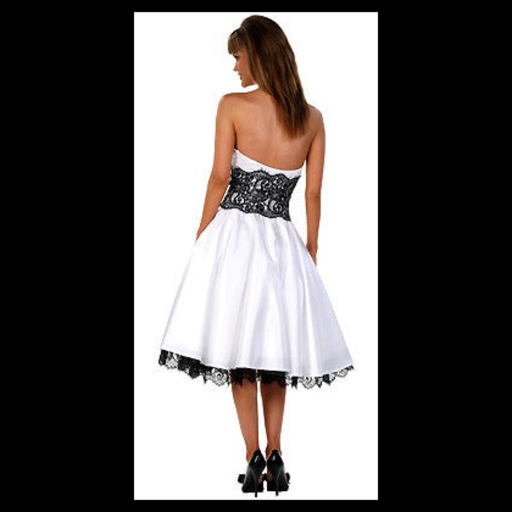 Odette Christiane All Dolled Up White Strapless Dress with Black Lace & Tulle